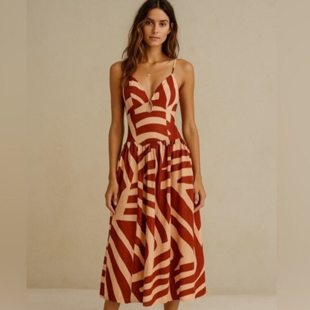 Mon Renn Surreal Midi Dress Cotton Tropico Terracota Peach